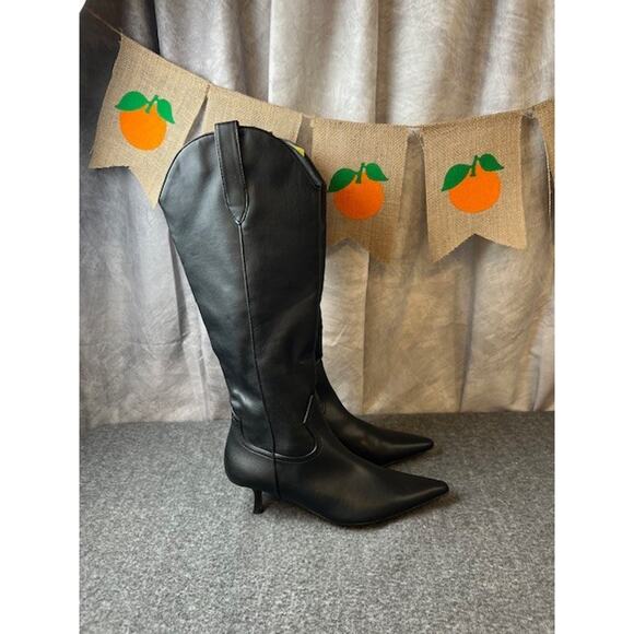 Steven New York Britt Knee High Western Boot Womens 8.5 Black Kitten Heel Cowboy - Picture 1 of 6